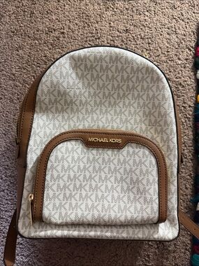 Michael Kors Beige and Brown Monogram Mini Backpack